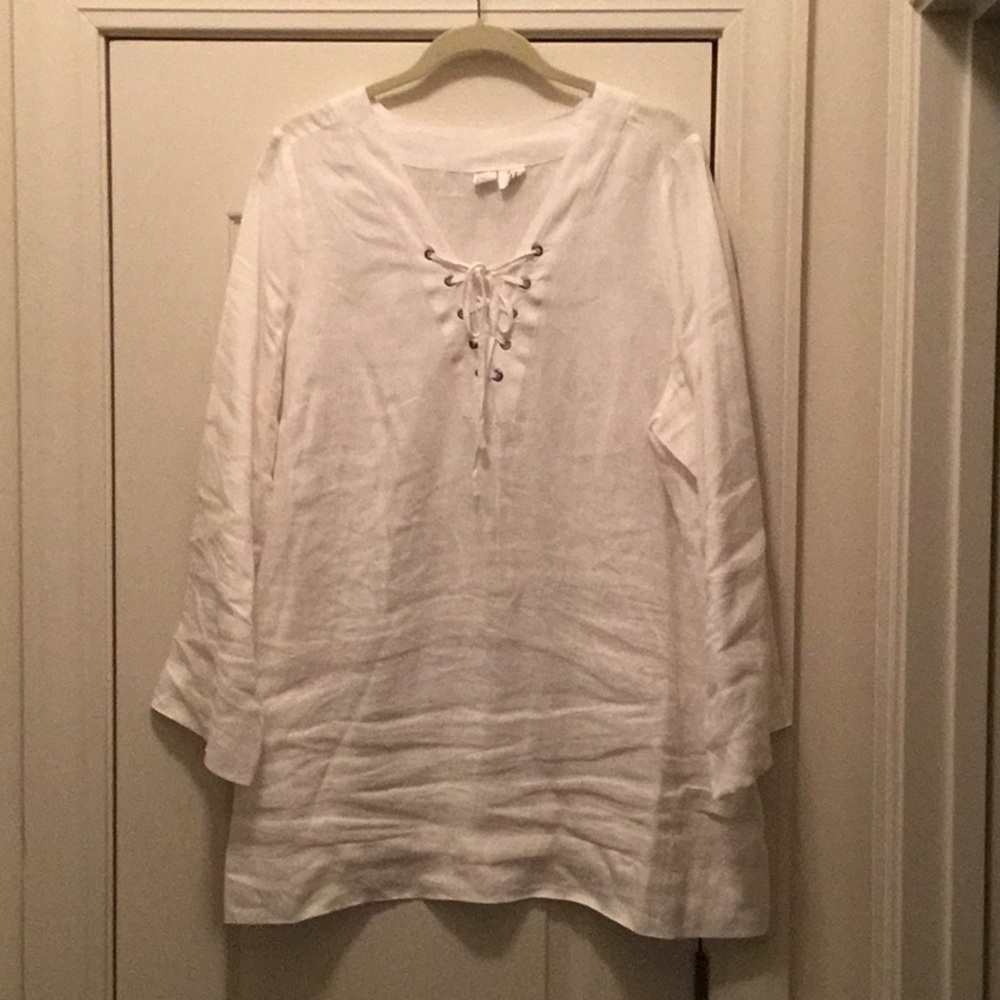 White linen tunic blouse 1X